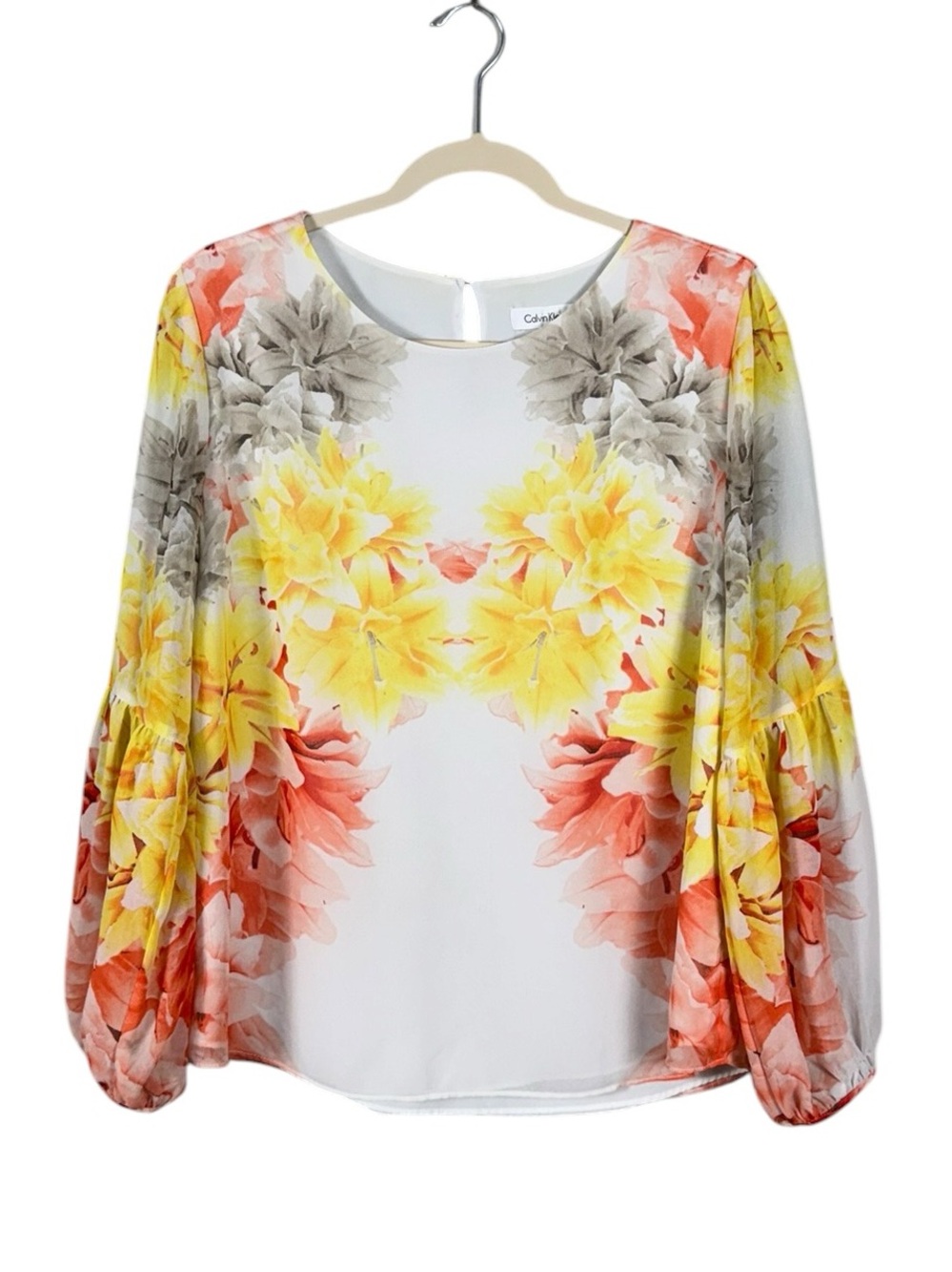 Calvin Klein Womens Floral Blouse XL Romantic Fairy Coastal Feminine Soft Girl